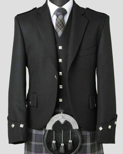 Scottish Black Argyle Jacket & 5 buttons Vest