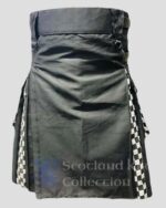 Black Hybrid Cotton Utility Kilt With Cargo Pockets