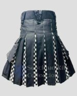 Black Hybrid Cotton Utility Kilt With Cargo Pockets back side