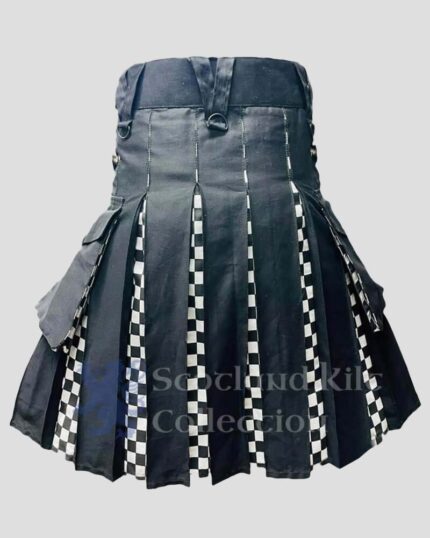 Black Hybrid Cotton Utility Kilt With Cargo Pockets back side