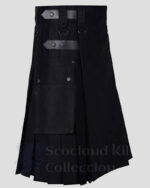 Black New Deluxe Modern Utility Leather Straps Kilt