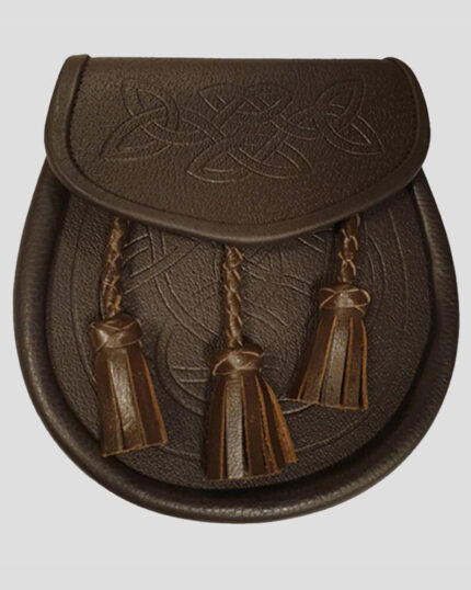 Brown Celtic Knot Embossed Leather Sporran - Leather sporran for Men's