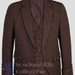 Dark Brown Tweed Argyle Kilt Jacket with 5 Button Vest front