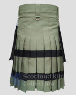 Olive Men's Utility Kilt With Black Stripes