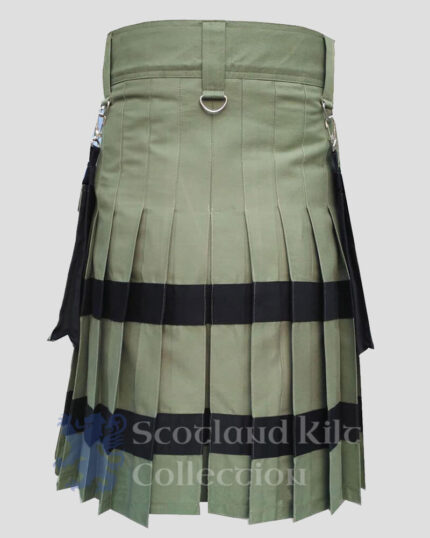 Olive Men's Utility Kilt With Black Stripes