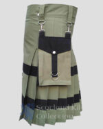 Olive Men's Utility Kilt With Black Stripes