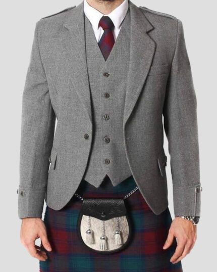 Grey Wool Argyle Kilt Jacket With Waistcoat - argle Jacket for Men's | buy online Argyle jackets