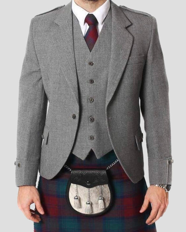 Grey Wool Argyle Kilt Jacket With Waistcoat Scotland kilt Collectio