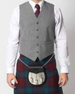 Grey Wool Argyle Kilt Jacket With Waistcoat - vest