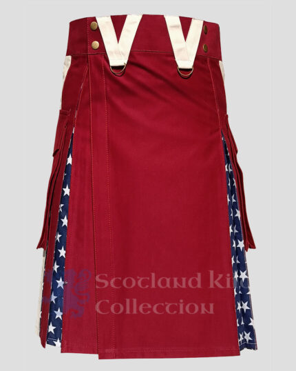 Maroon American Flag Hybrid Utility Kilt - USA Flag Kilt | kilts for Men's