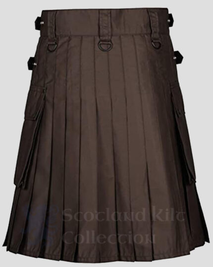 New Deluxe Modern Utility Leather Straps Kilt Chocolate Brown