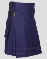 New Deluxe Modern Utility Leather Straps Kilt Navy Blue