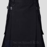 New Deluxe Modern Utility Leather Straps Kilt front side - Deluxe utility Fashion kilts for Men's