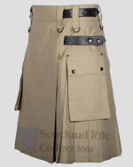 New Deluxe Modern Utility Leather Straps Kilt khaki