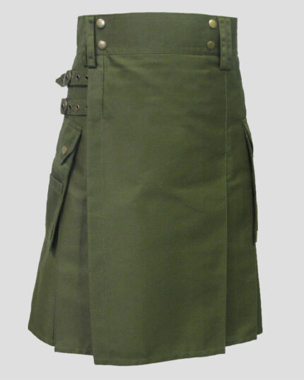 Olive Green Kilt front side - Olive Green Heavy Cotton Utility kilt
