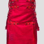 Red Hybrid Rainbow Kilt front side - Red Rainbow Hybrid Kilt Men's | Men's kilts