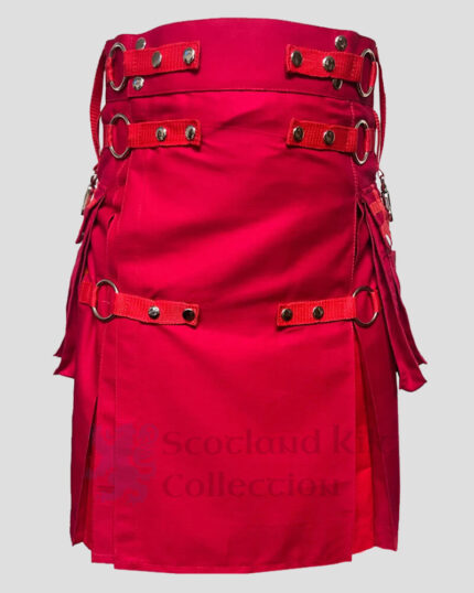Red Hybrid Rainbow Kilt front side - Red Rainbow Hybrid Kilt Men's | Men's kilts