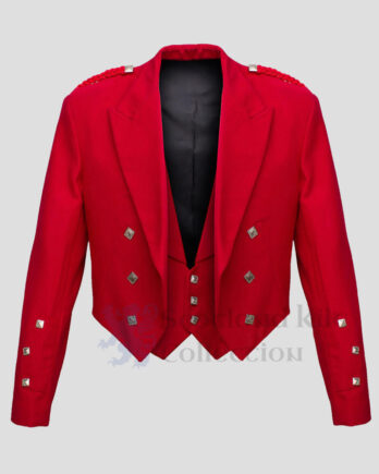 Red Prince Charlie Jacket With 3 Button Vest Kilt Jacket