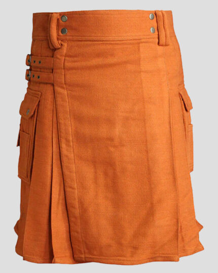 Saffron Tartan Utility Kilt front side - Saffron Tartan Utility Kilt For Men