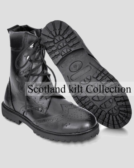 Scottish Black Leather Ghillie Boots \ Shoes For kilts