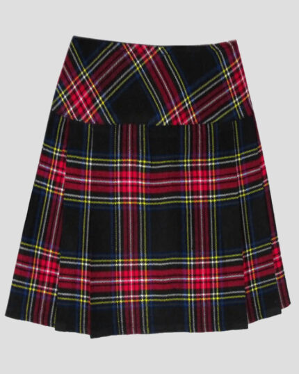 Women Black Stewart Tartan Kilt back side