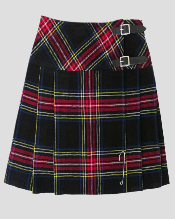Women Black Stewart Tartan Kilt fornt - buy online women's tartan kilts for sale