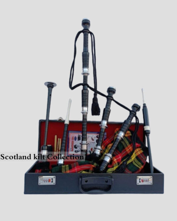 Buchanan Tartan Black Finish Bagpipe Set