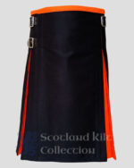 Black Hybrid Kilt Orange - MODERN BLACK & ORANGE PLEATED HYBRID KILT
