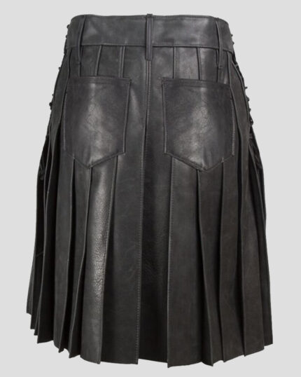 Gladiator Kilt - Black Leather Pleated Kilt For Men