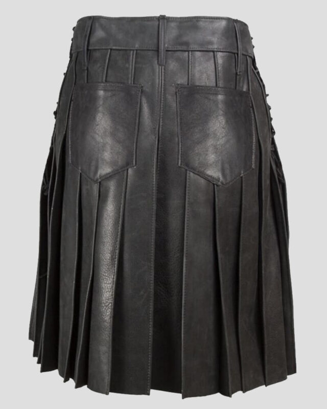 Black Leather Plated Kilt - Scotland Kilt Collection