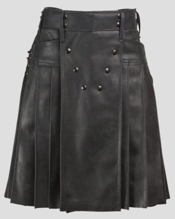 Black Leather Plated Kilt front side