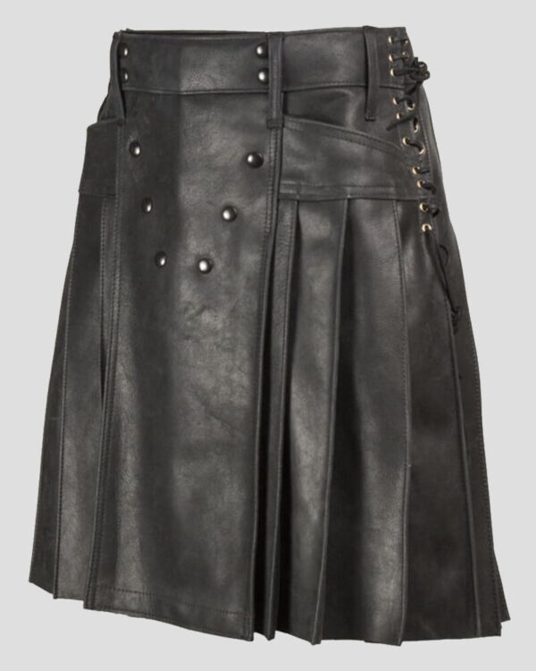 Gladiator Kilt - Black Leather Pleated Kilt For Men