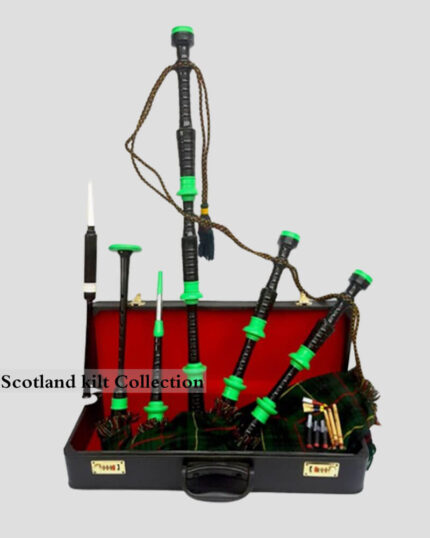 Hunting Stewart Tartan Green Mounts Bagpipe Set