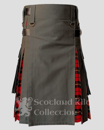 Hybrid Men's Kilt - Hybrid Men's Kilt | Custom Olive Green Hybrid Kilt | Wallace tartan pleats