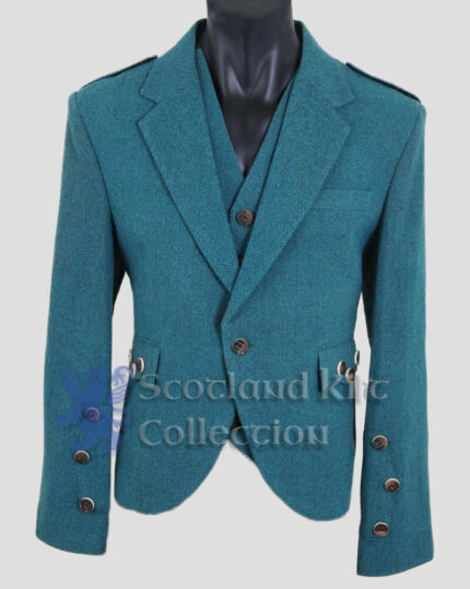 Lovet blue Tweed Argyle Jacket With Five Button Vest (1)