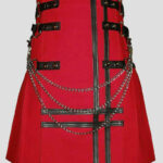 Red Canvas Cotton Fashion Utility Kilt dront side