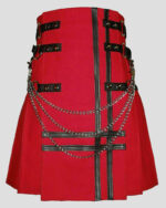 Red Canvas Cotton Fashion Utility Kilt dront side