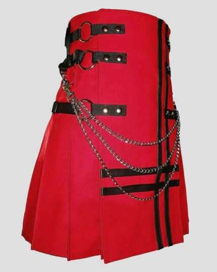 Red Canvas Cotton Fashion Utility Kilt right side