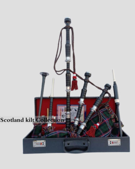 Scottish National Tartan With Black Finish Bagpipe Set