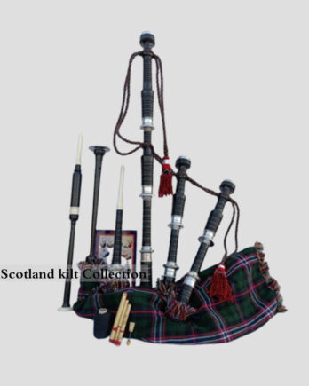 Scottish National Tartan With Black Finish Bagpipe Set