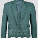 Scottish Highland Men's Green Tweed Argyle Kilt Jacket