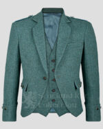 Scottish Highland Men's Green Tweed Argyle Kilt Jacket