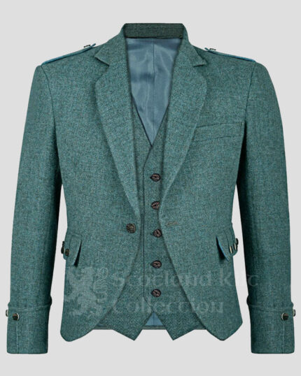 Scottish Highland Men's Green Tweed Argyle Kilt Jacket