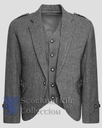 Tweed Crail Highland Kilt Jacket and Waistcoat front side - Scottish Dress