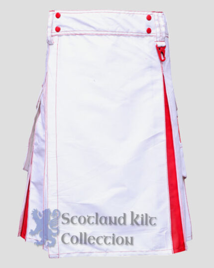 White Red Scottish Fashion Utility Kilt - Fashion kilts for Men's