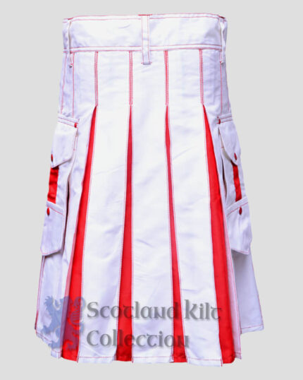 White Red Scottish Fashion Utility Kilt back side