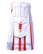 White Red Scottish Fashion Utility Kilt pocket side