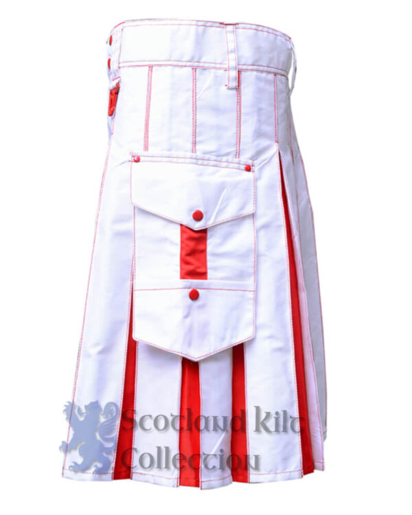 White Red Scottish Fashion Utility Kilt pocket side