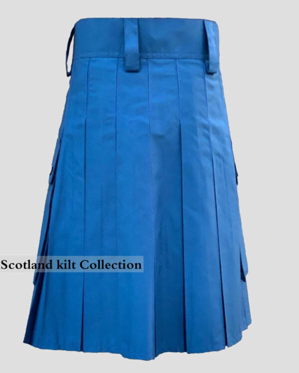 Blue Lustrous Cotton Modern Utility Kilt Backside