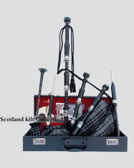 Gray Watch Tartan Black Finish Bagpipe Set